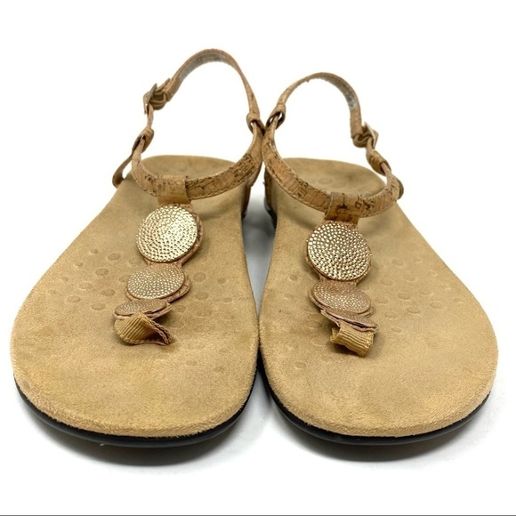 Vionic Lizbeth Women's T-strap Orthotic Sandal Gold Cork - Picture 2 of 6